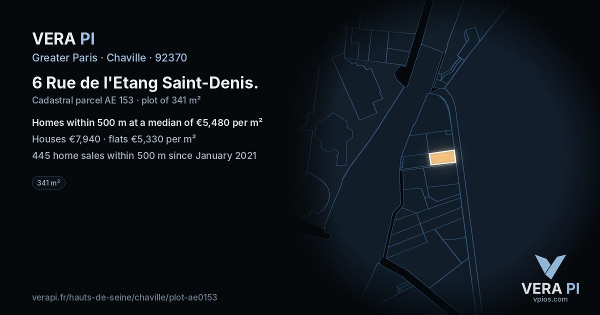 6 Rue de l'Etang Saint-Denis, Chaville at night – the plot lit, the parcels around coloured by the prices near them
