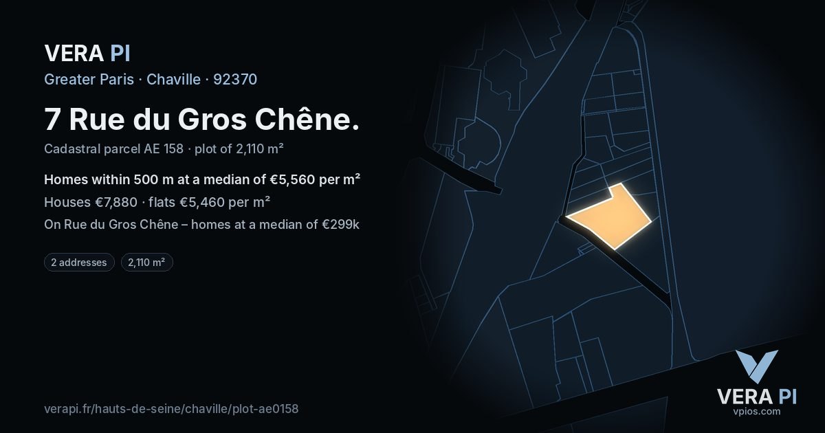 7 Rue du Gros Chêne, Chaville at night – the plot lit, the parcels around coloured by the prices near them