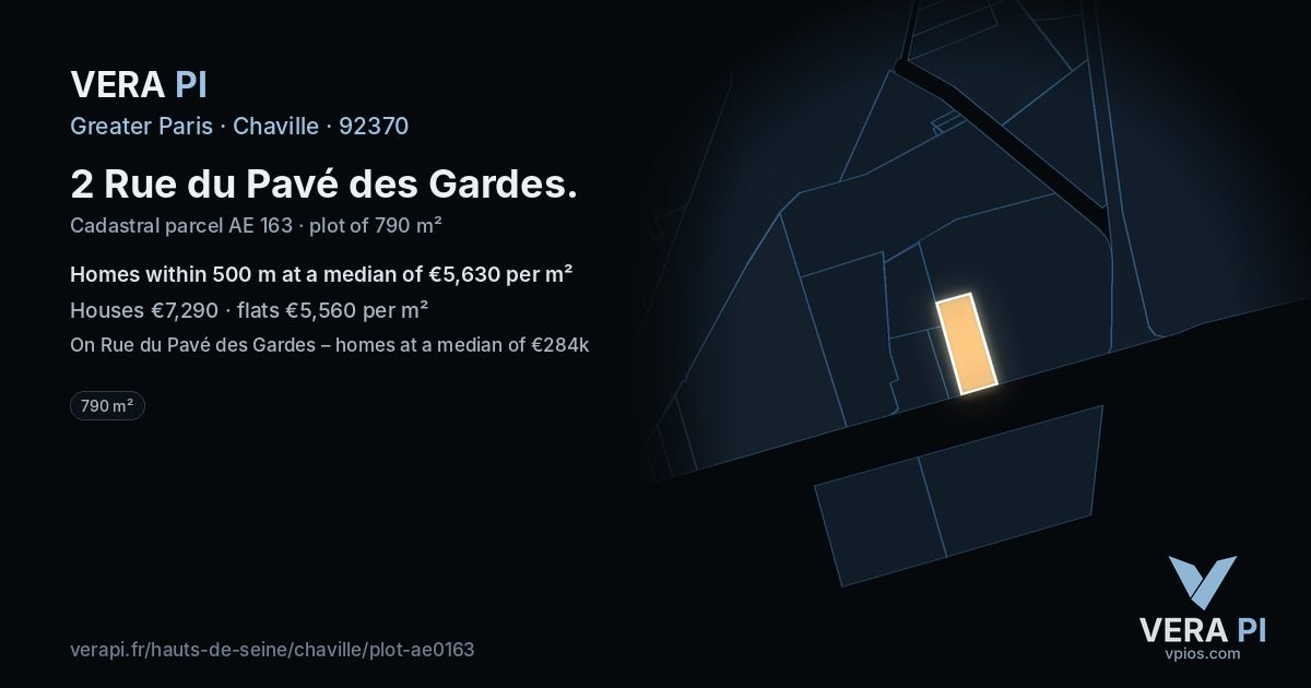 2 Rue du Pavé des Gardes, Chaville at night – the plot lit, the parcels around coloured by the prices near them