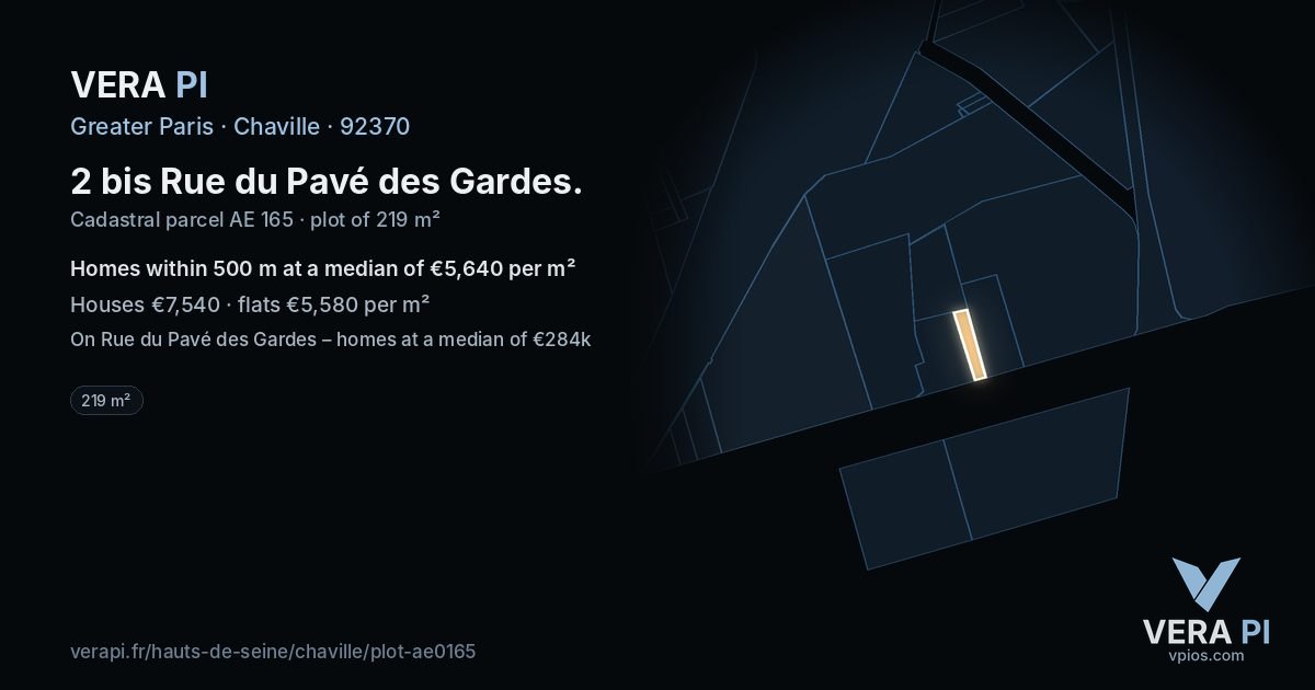 2 bis Rue du Pavé des Gardes, Chaville at night – the plot lit, the parcels around coloured by the prices near them