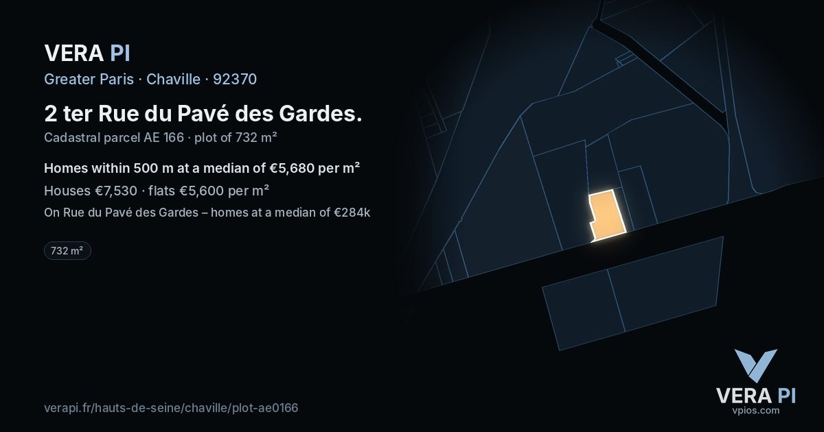 2 ter Rue du Pavé des Gardes, Chaville at night – the plot lit, the parcels around coloured by the prices near them