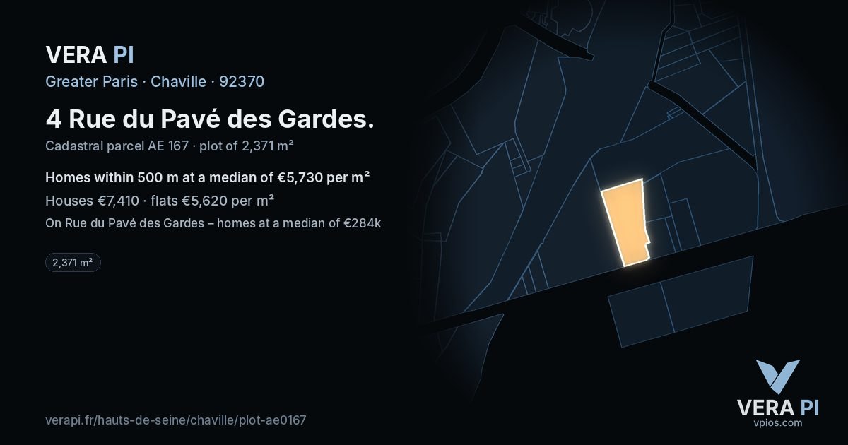 4 Rue du Pavé des Gardes, Chaville at night – the plot lit, the parcels around coloured by the prices near them