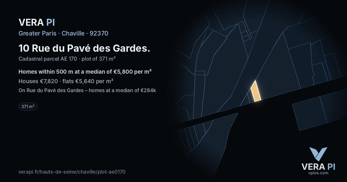 10 Rue du Pavé des Gardes, Chaville at night – the plot lit, the parcels around coloured by the prices near them