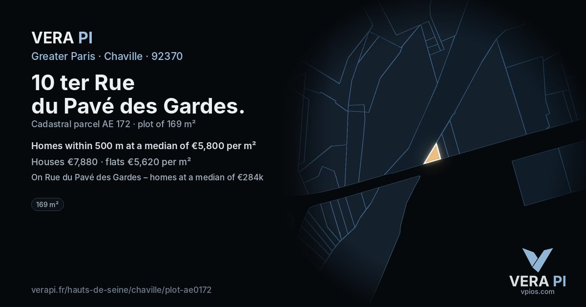 10 ter Rue du Pavé des Gardes, Chaville at night – the plot lit, the parcels around coloured by the prices near them