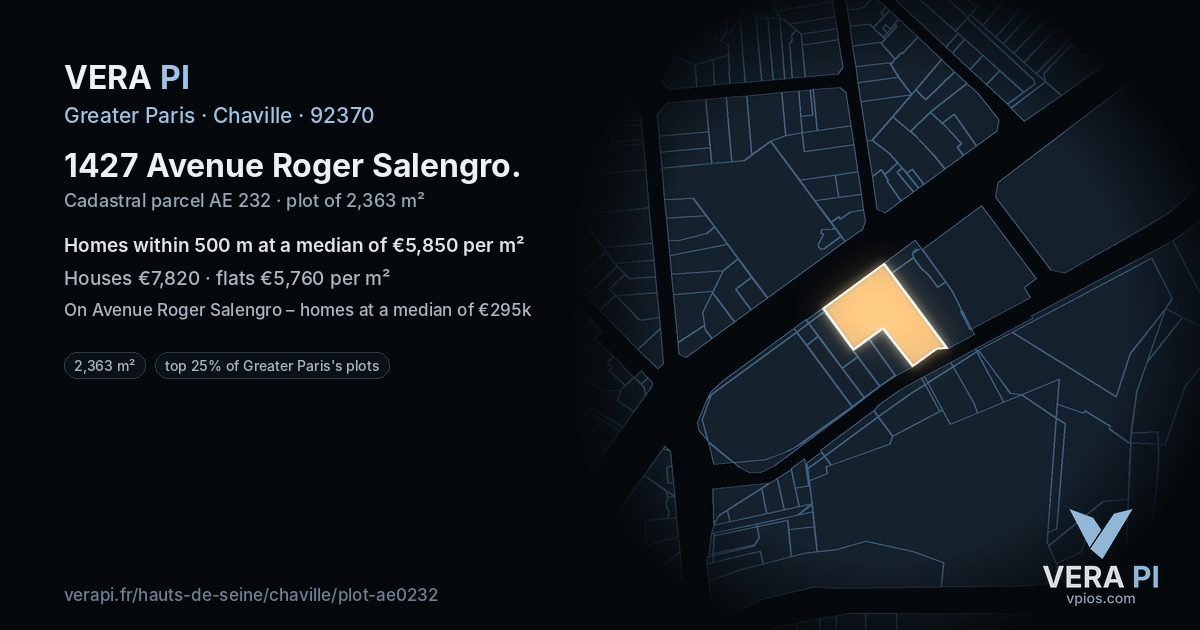 1427 Avenue Roger Salengro, Chaville at night – the plot lit, the parcels around coloured by the prices near them