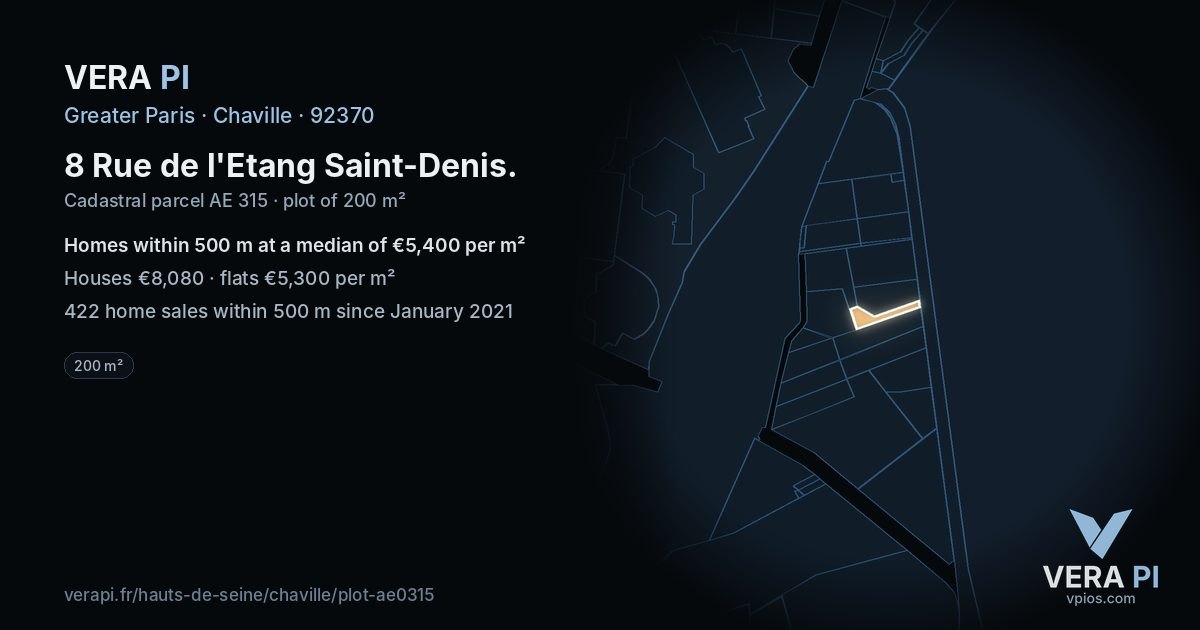 8 Rue de l'Etang Saint-Denis, Chaville at night – the plot lit, the parcels around coloured by the prices near them