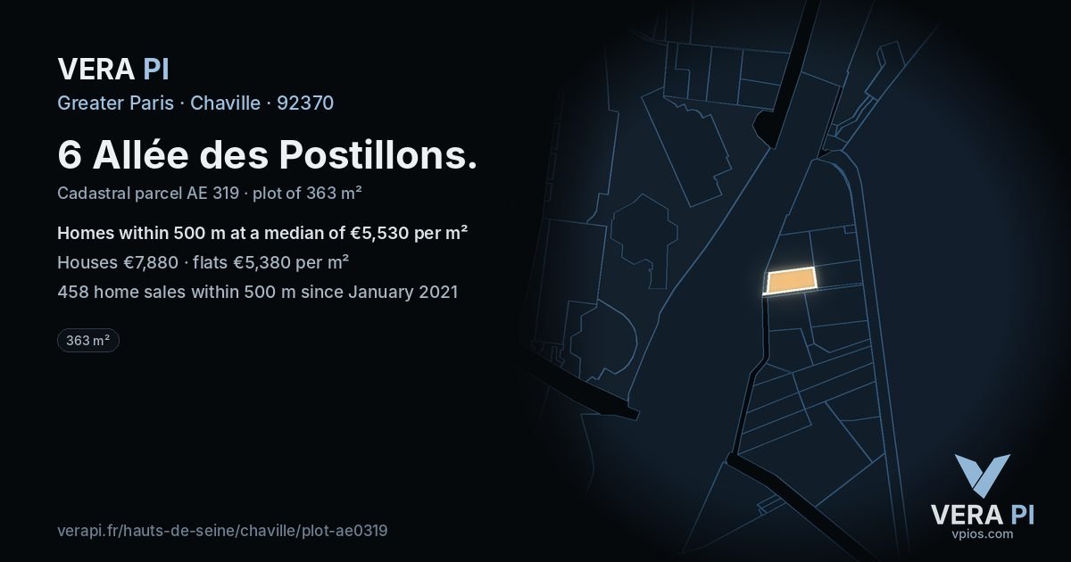 6 Allée des Postillons, Chaville at night – the plot lit, the parcels around coloured by the prices near them