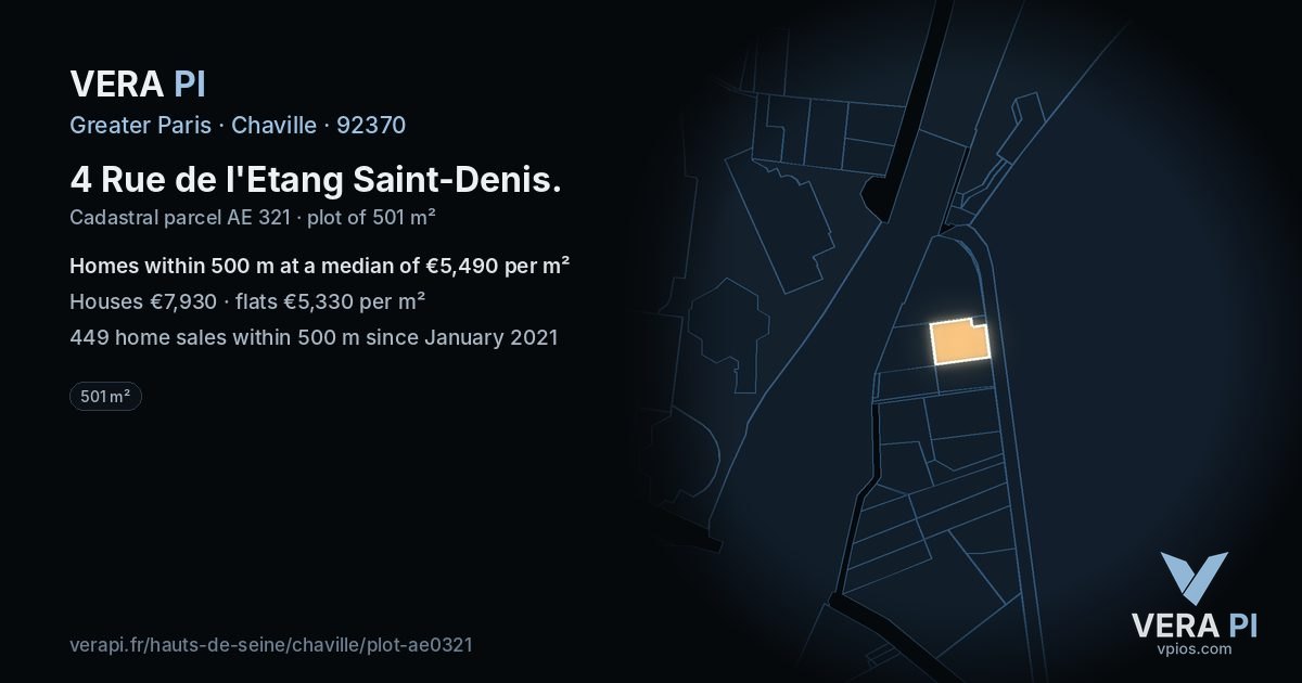 4 Rue de l'Etang Saint-Denis, Chaville at night – the plot lit, the parcels around coloured by the prices near them