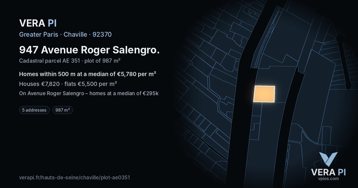 947 Avenue Roger Salengro, Chaville at night – the plot lit, the parcels around coloured by the prices near them