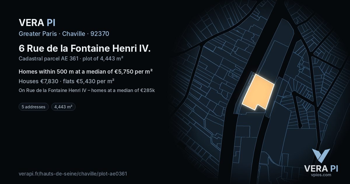 6 Rue de la Fontaine Henri IV, Chaville at night – the plot lit, the parcels around coloured by the prices near them