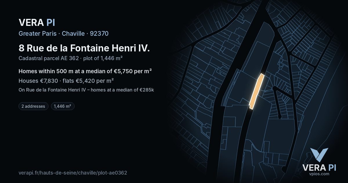 8 Rue de la Fontaine Henri IV, Chaville at night – the plot lit, the parcels around coloured by the prices near them