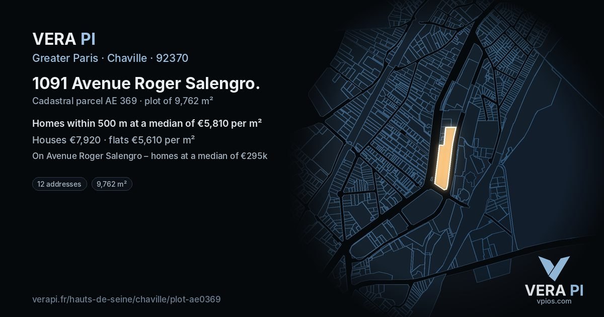 1091 Avenue Roger Salengro, Chaville at night – the plot lit, the parcels around coloured by the prices near them