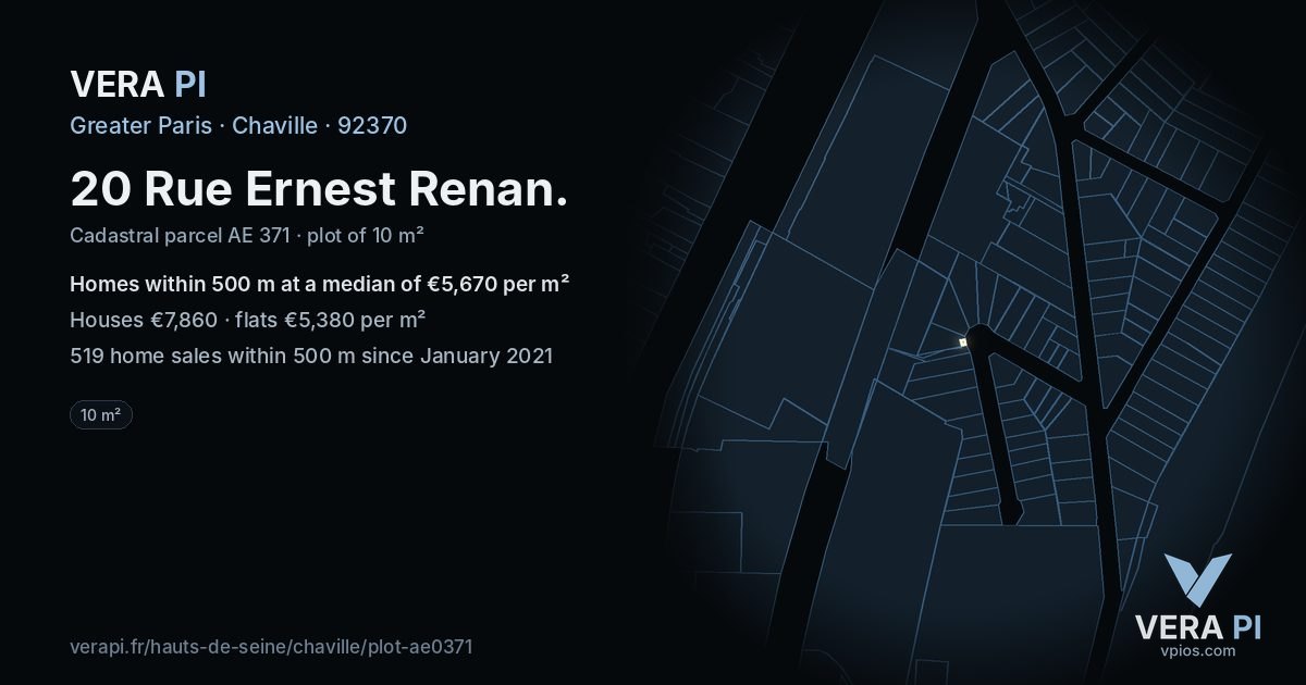 20 Rue Ernest Renan, Chaville at night – the plot lit, the parcels around coloured by the prices near them