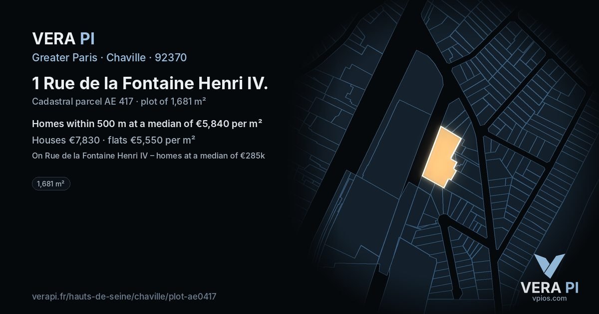 1 Rue de la Fontaine Henri IV, Chaville at night – the plot lit, the parcels around coloured by the prices near them