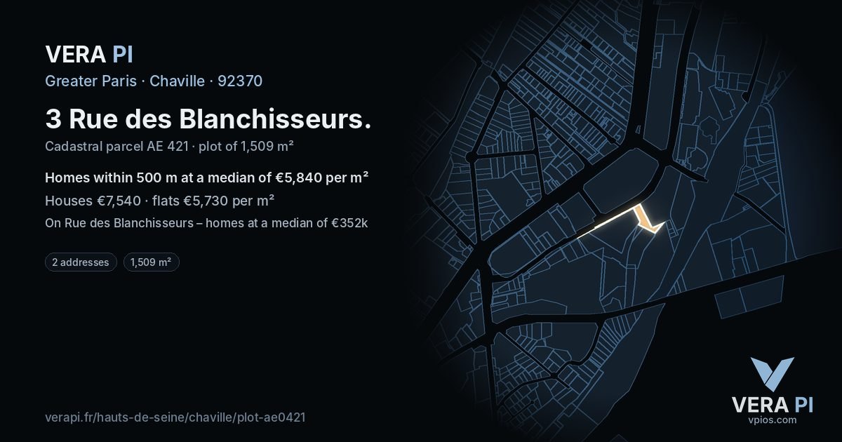 3 Rue des Blanchisseurs, Chaville at night – the plot lit, the parcels around coloured by the prices near them