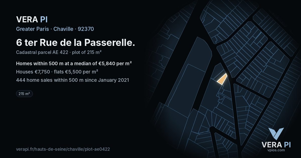 6 ter Rue de la Passerelle, Chaville at night – the plot lit, the parcels around coloured by the prices near them