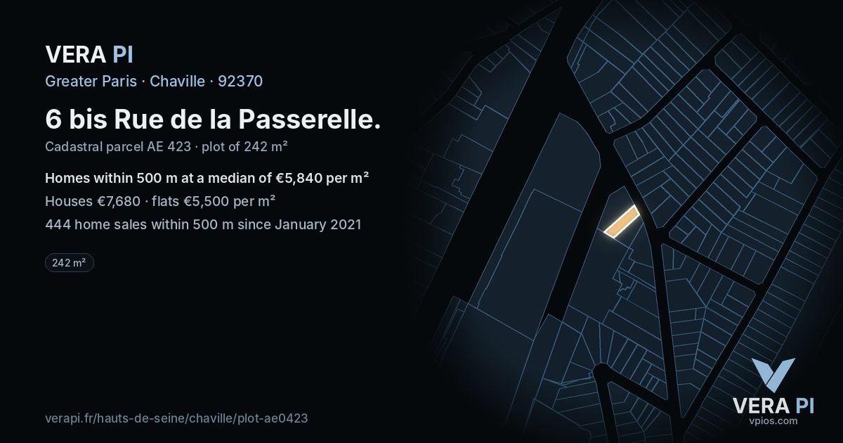 6 bis Rue de la Passerelle, Chaville at night – the plot lit, the parcels around coloured by the prices near them