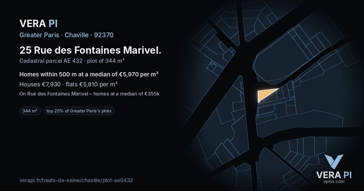 25 Rue des Fontaines Marivel, Chaville at night – the plot lit, the parcels around coloured by the prices near them