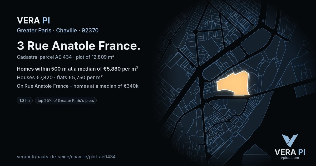 3 Rue Anatole France, Chaville at night – the plot lit, the parcels around coloured by the prices near them