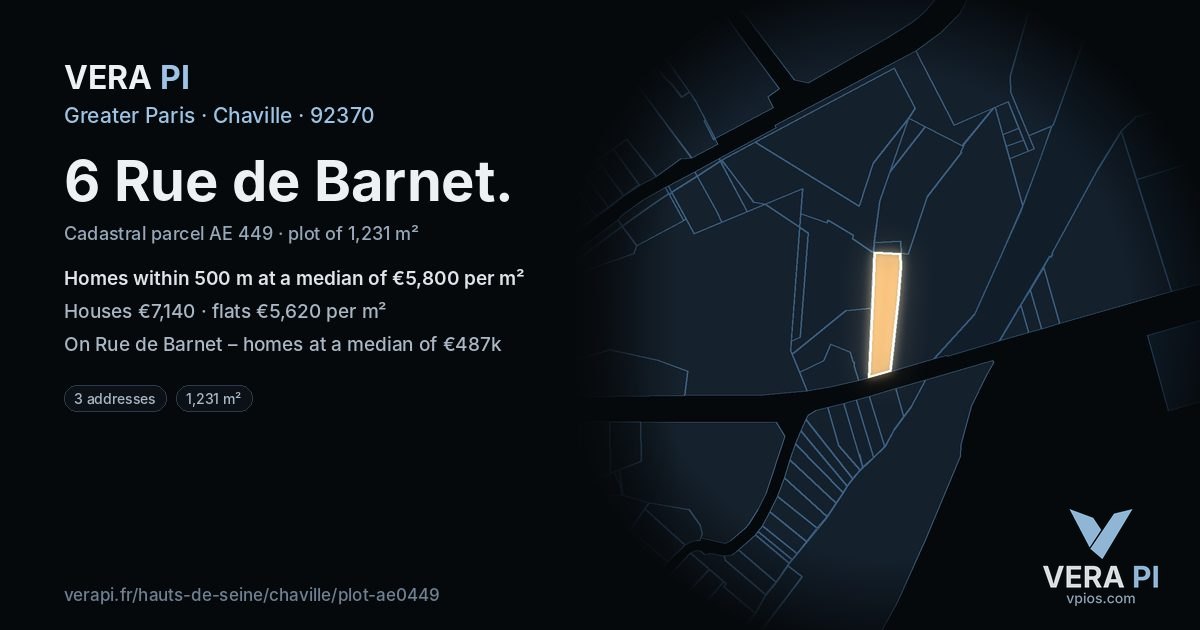 6 Rue de Barnet, Chaville at night – the plot lit, the parcels around coloured by the prices near them
