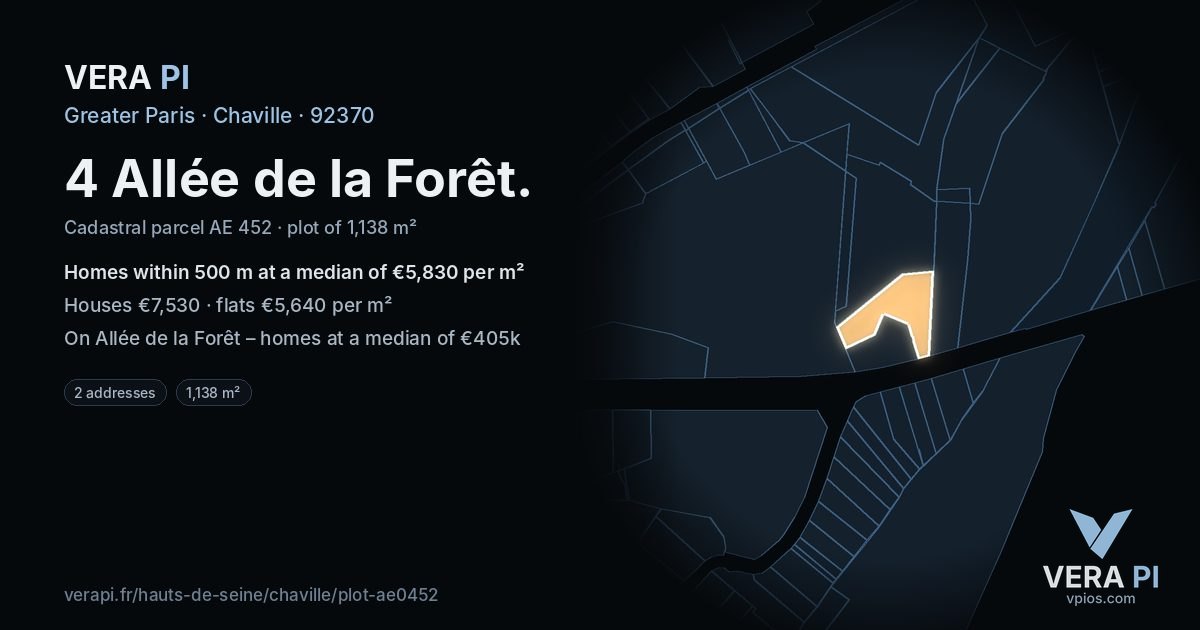 4 Allée de la Forêt, Chaville at night – the plot lit, the parcels around coloured by the prices near them