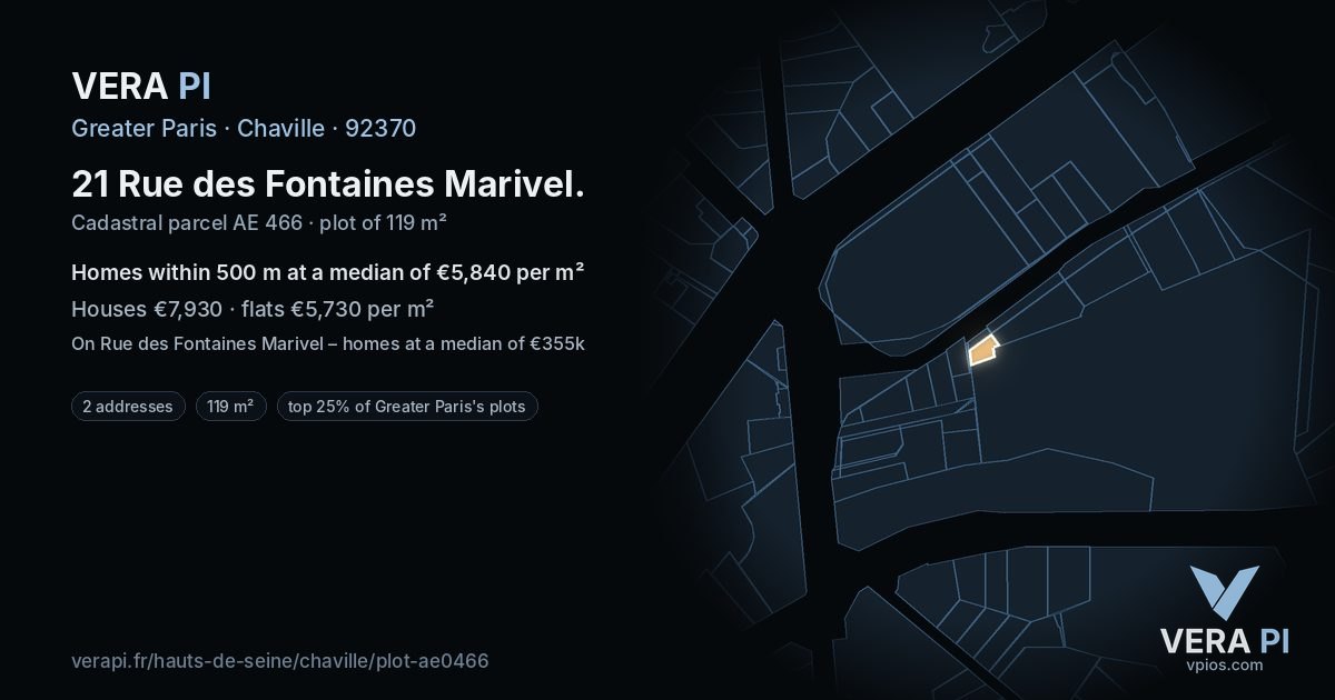 21 Rue des Fontaines Marivel, Chaville at night – the plot lit, the parcels around coloured by the prices near them
