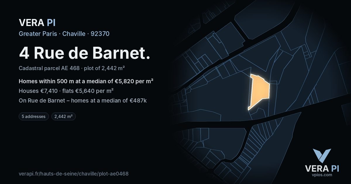 4 Rue de Barnet, Chaville at night – the plot lit, the parcels around coloured by the prices near them