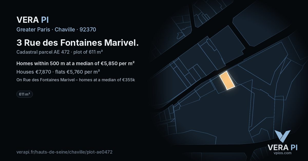 3 Rue des Fontaines Marivel, Chaville at night – the plot lit, the parcels around coloured by the prices near them