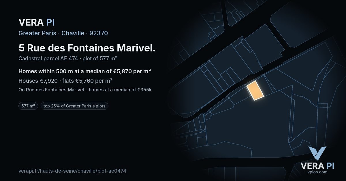 5 Rue des Fontaines Marivel, Chaville at night – the plot lit, the parcels around coloured by the prices near them