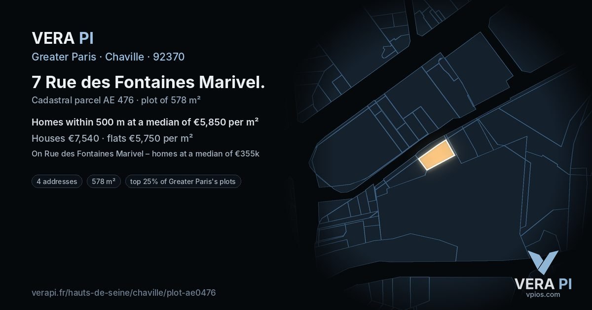 7 Rue des Fontaines Marivel, Chaville at night – the plot lit, the parcels around coloured by the prices near them