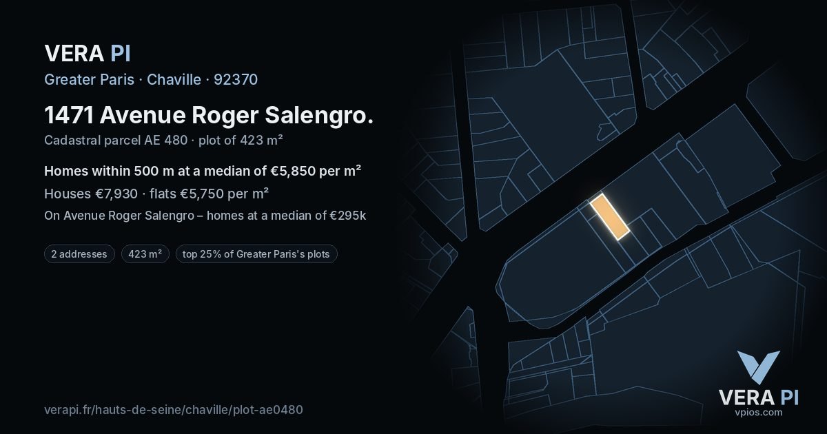 1471 Avenue Roger Salengro, Chaville at night – the plot lit, the parcels around coloured by the prices near them