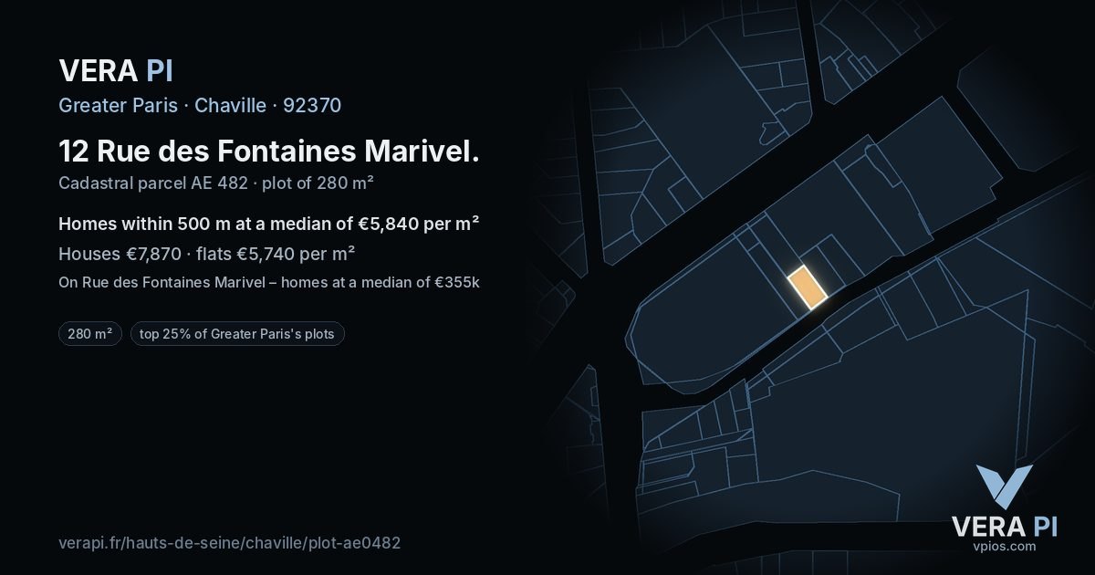 12 Rue des Fontaines Marivel, Chaville at night – the plot lit, the parcels around coloured by the prices near them