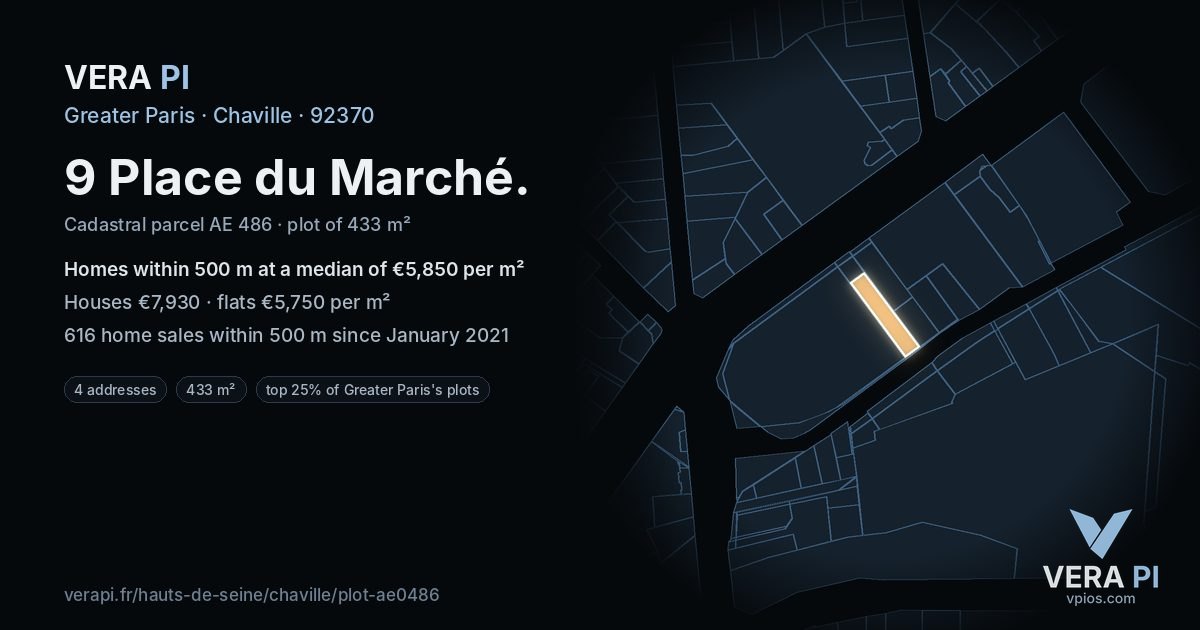 9 Place du Marché, Chaville at night – the plot lit, the parcels around coloured by the prices near them
