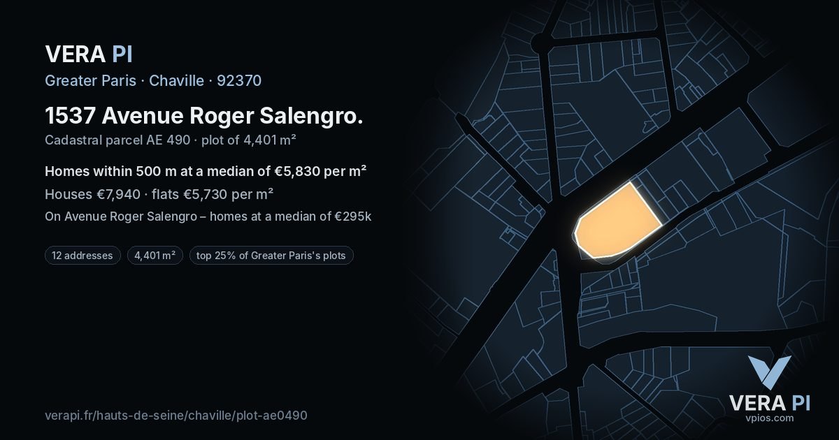 1537 Avenue Roger Salengro, Chaville at night – the plot lit, the parcels around coloured by the prices near them
