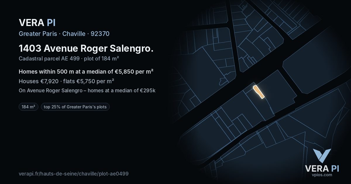1403 Avenue Roger Salengro, Chaville at night – the plot lit, the parcels around coloured by the prices near them