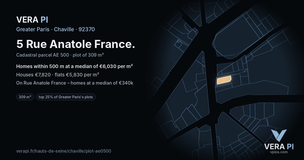 5 Rue Anatole France, Chaville at night – the plot lit, the parcels around coloured by the prices near them