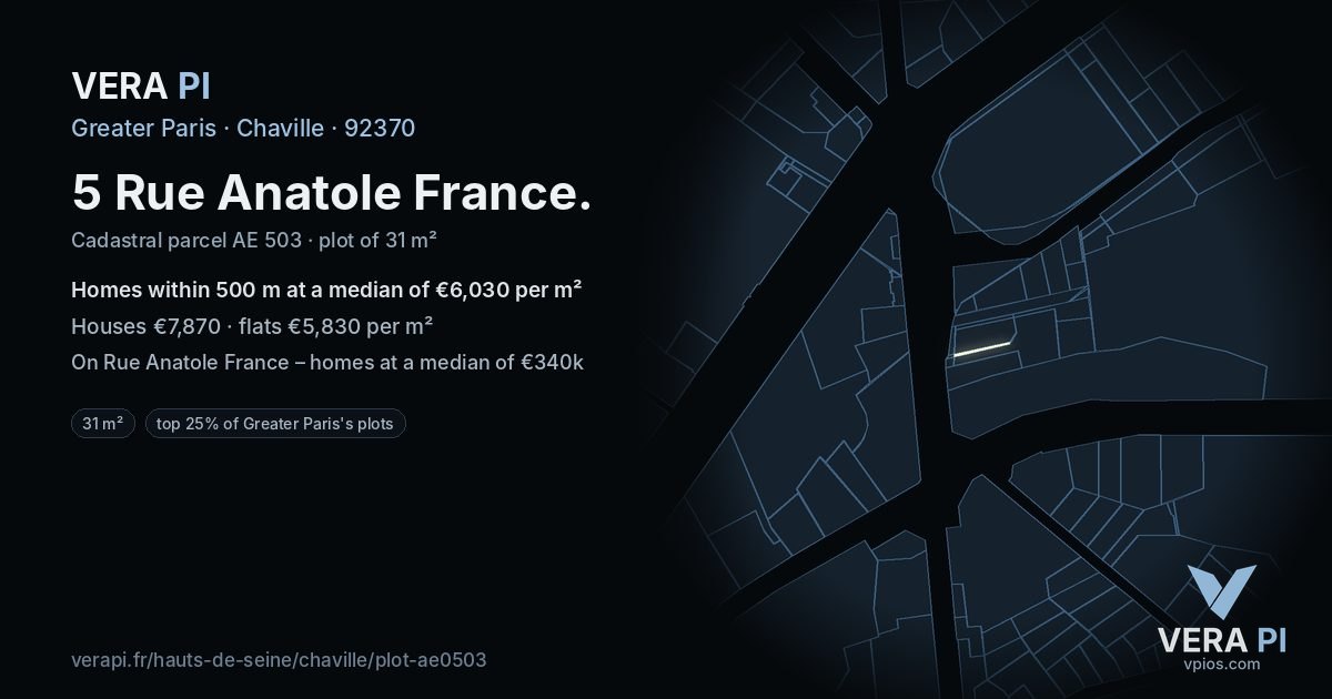 5 Rue Anatole France, Chaville at night – the plot lit, the parcels around coloured by the prices near them