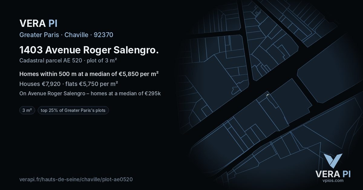1403 Avenue Roger Salengro, Chaville at night – the plot lit, the parcels around coloured by the prices near them