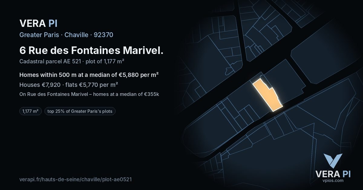 6 Rue des Fontaines Marivel, Chaville at night – the plot lit, the parcels around coloured by the prices near them
