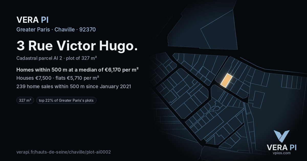 3 Rue Victor Hugo, Chaville at night – the plot lit, the parcels around coloured by the prices near them