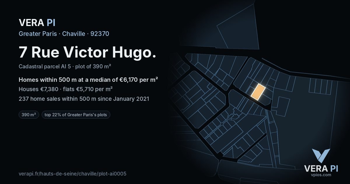 7 Rue Victor Hugo, Chaville at night – the plot lit, the parcels around coloured by the prices near them