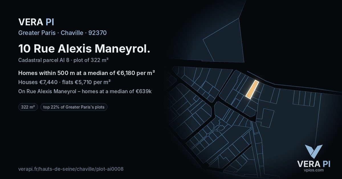 10 Rue Alexis Maneyrol, Chaville at night – the plot lit, the parcels around coloured by the prices near them