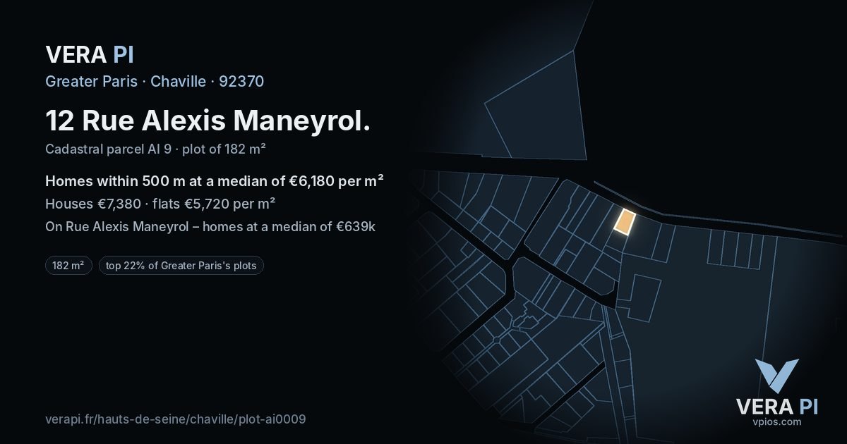 12 Rue Alexis Maneyrol, Chaville at night – the plot lit, the parcels around coloured by the prices near them