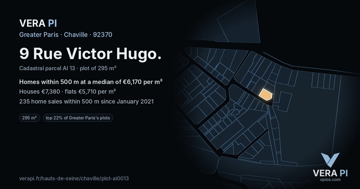 9 Rue Victor Hugo, Chaville at night – the plot lit, the parcels around coloured by the prices near them