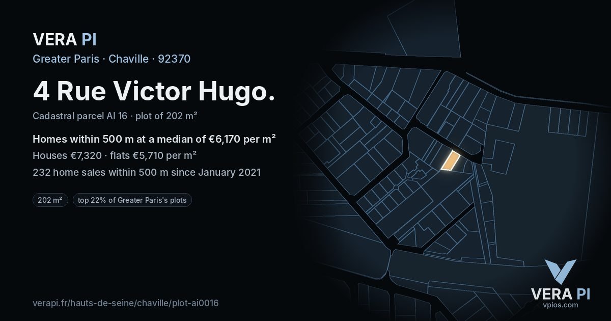 4 Rue Victor Hugo, Chaville at night – the plot lit, the parcels around coloured by the prices near them