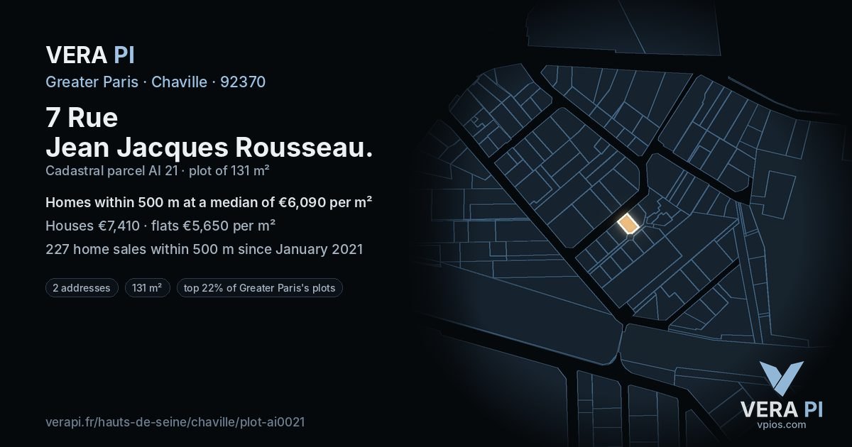 7 Rue Jean Jacques Rousseau, Chaville at night – the plot lit, the parcels around coloured by the prices near them