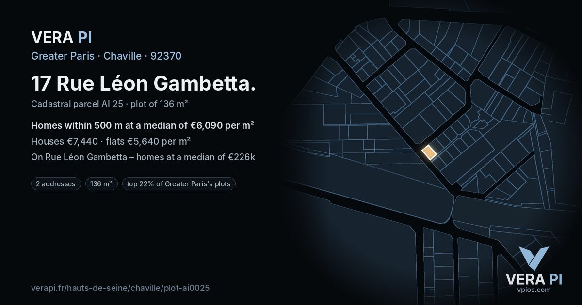 17 Rue Léon Gambetta, Chaville at night – the plot lit, the parcels around coloured by the prices near them