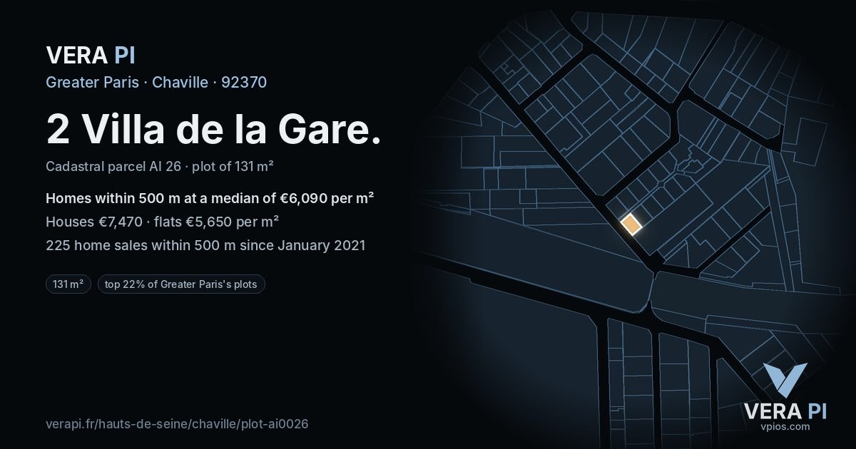 2 Villa de la Gare, Chaville at night – the plot lit, the parcels around coloured by the prices near them