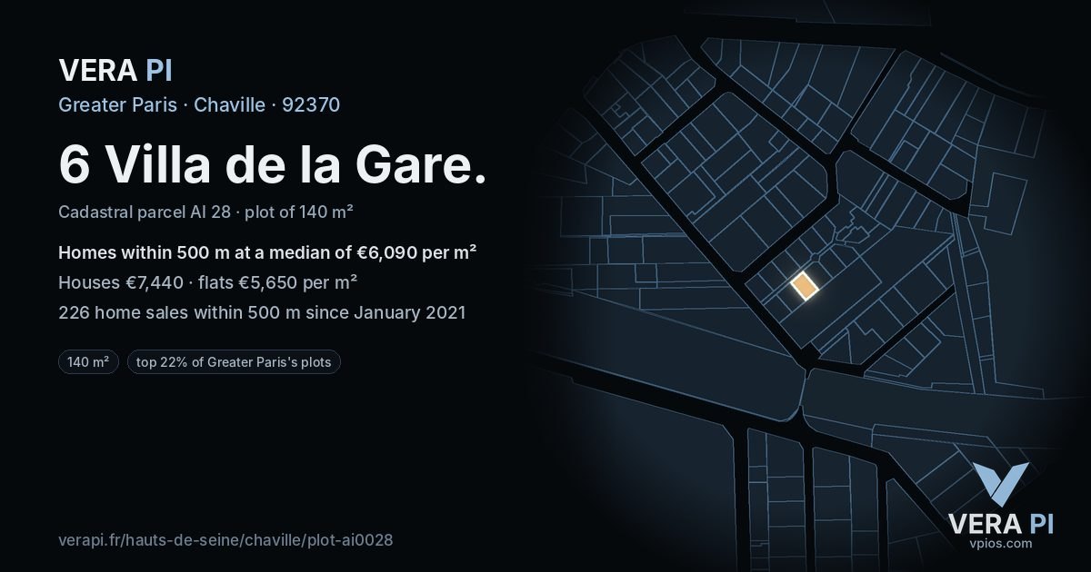 6 Villa de la Gare, Chaville at night – the plot lit, the parcels around coloured by the prices near them
