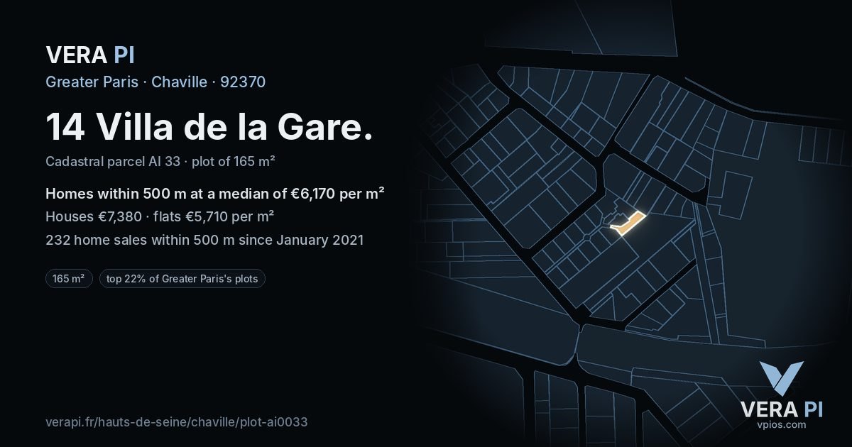 14 Villa de la Gare, Chaville at night – the plot lit, the parcels around coloured by the prices near them